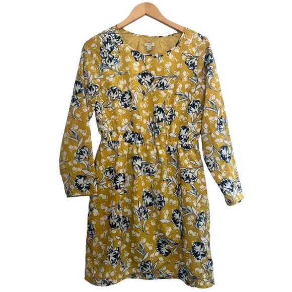 J. Crew Dresses & Skirts - J. Crew Yellow + Blue Floral Scoop Neck Dress Size 6